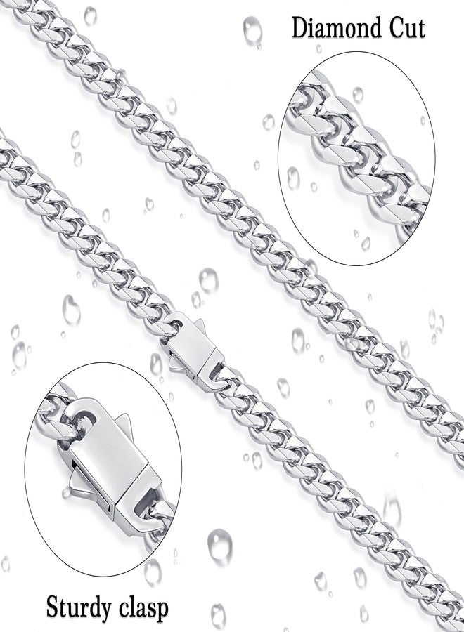 Fiusem 8mm Silver Colored Chains for Men, Silver Plated Cuban Link Chain Necklace for Men and Women, Stainless Steel Necklaces 26 Inch - Image 4